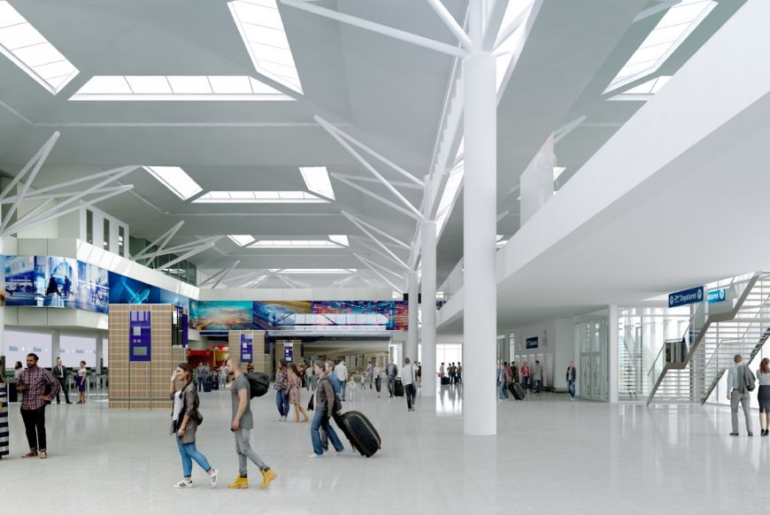 people walking around a airport terminal